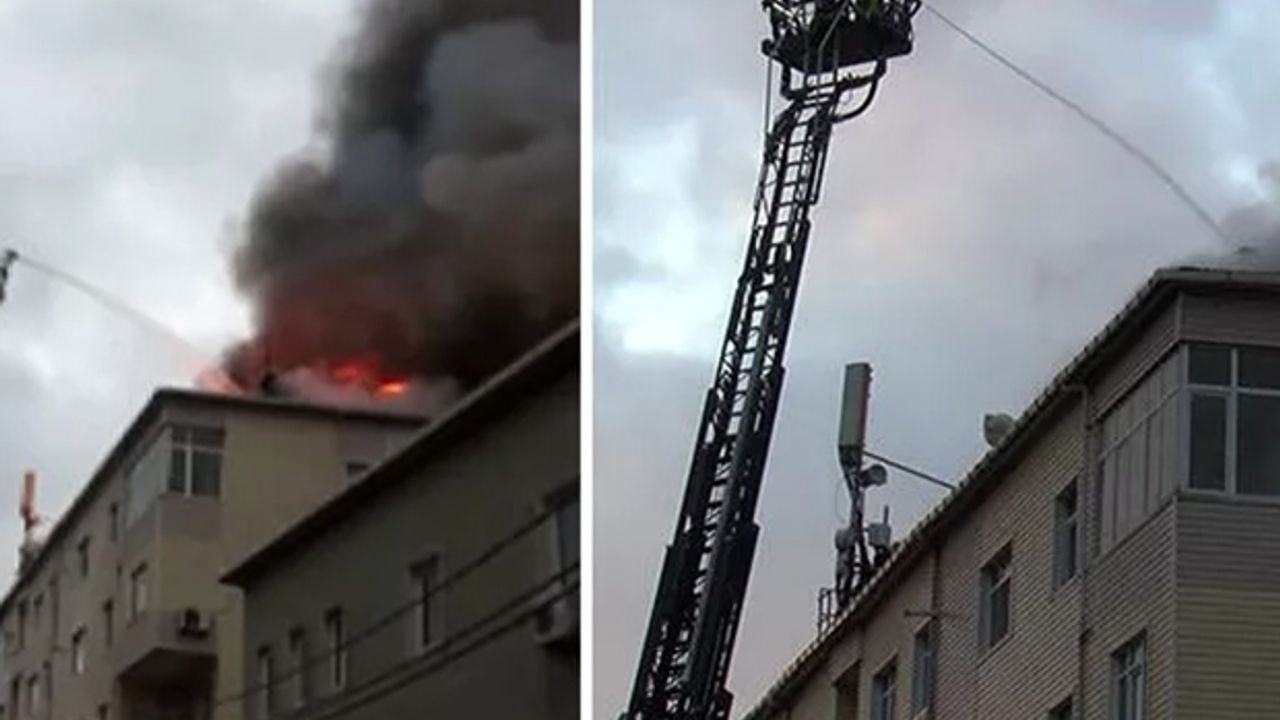 Tuzla’da 4 katlı binanın çatısı yandı