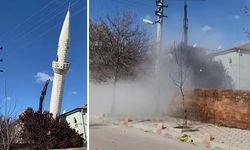 Depremde hasar gören Hicret Camii’nin minaresi, kontrollü yıkıldı