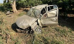 Salihli'de üzüm bağına giren otomobilin sürücüsü yaralandı