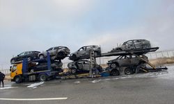 Tırın dorsesindeki 6 otomobil yangında hasar gördü