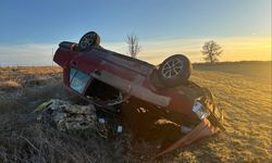 Yoldan çıkan otomobil tarlaya devrildi: 2 kişi hastanelik!