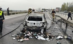 Bariyere çarpan otomobil alev aldı: 1 yaralı