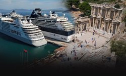 Kuşadası'na iki kruvaziyerle 2 bin 723 turist geldi... Efes Antik Kenti ziyaretçilerin gözdesi oldu!