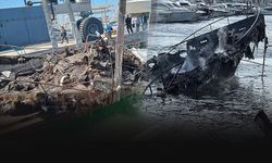 Marinada 7 motoryatın battığı yangının ardından enkaz kaldırma çalışmaları başladı