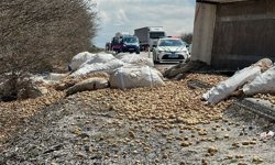 Kütahya'da TIR devrildi: Patatesler yola saçıldı