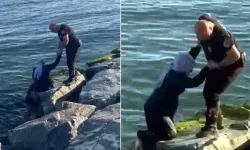 Kayalıklardan denize düşen kadın son anda kurtuldu