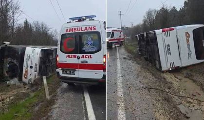 Polisleri taşıyan otobüs devrildi: 3'ü polis 4 yaralı