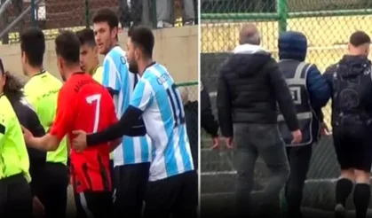 Hakemi yumruklayan futbolcu sahada gözaltına alındı