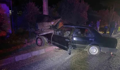 Ödemiş'te ağaca çarpan otomobildeki iki kişi yaralandı