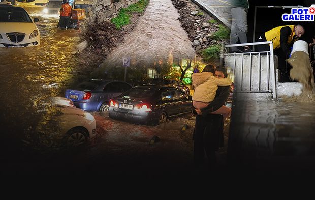 İzmir'i kuvvetli sağanak vurdu... Yollar göle döndü evleri su bastı!