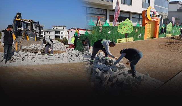 Menderes'te yol çalışmaları tam gaz... Parkeler döşeniyor!