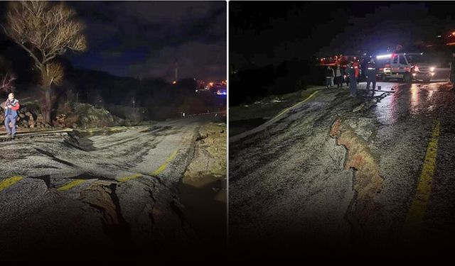 Sağanak yağış etkili oldu: Uşak'ta yol çöktü!