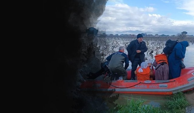 Manisa'da taşkında mahsur kalan 10 kişilik aileyi AFAD kurtardı!