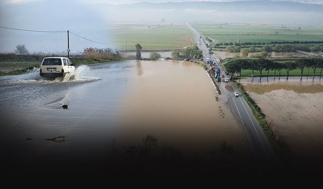 Sağanak sonrası kriz: Menderes Nehri taştı... Tarım arazileri sular altında