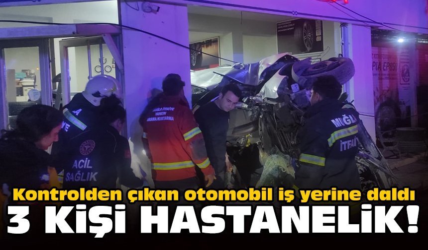Kontrolden çıkan otomobil iş yerine daldı: 3 kişi hastanelik!