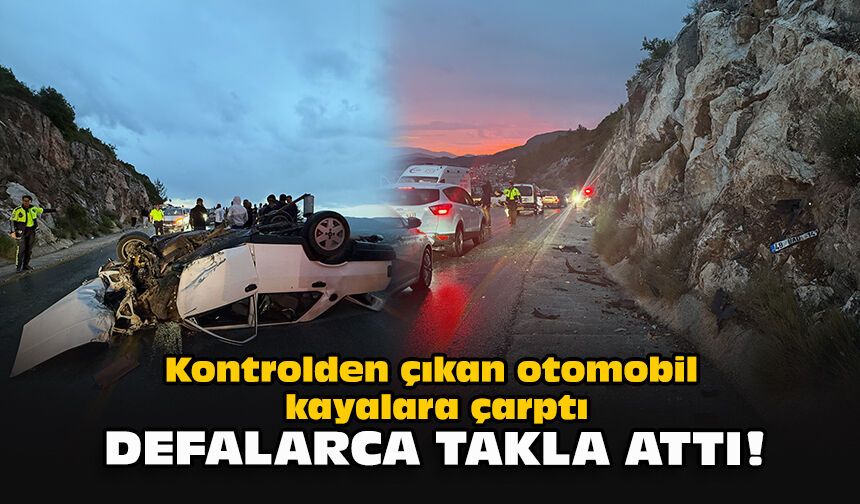 Kontrolden çıkan otomobil kayalara çarptı... Defalarca takla attı!