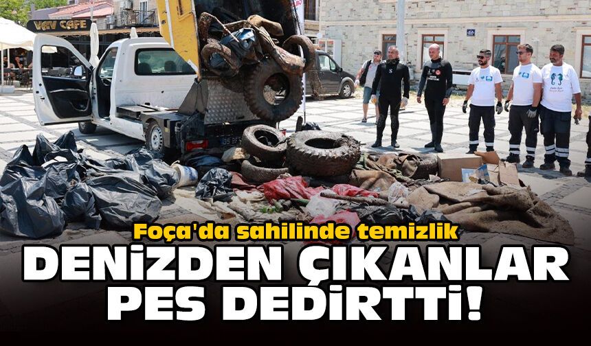 Foça'da sahilinde temizlik: Denizden çıkanlar pes dedirtti!