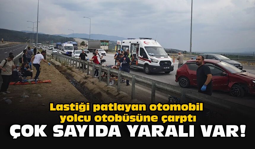 Lastiği patlayan otomobil yolcu otobüsüne çarptı: Çok sayıda yaralı var!