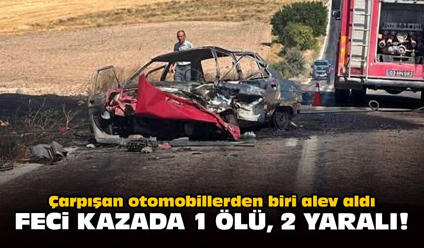 Çarpışan otomobillerden biri alev aldı: Feci kazada 1 ölü, 2 yaralı!
