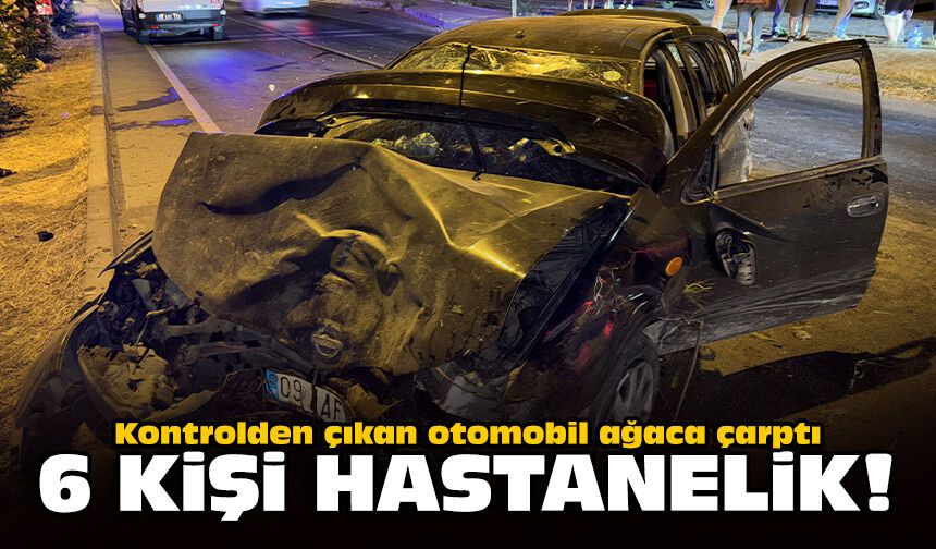 Kontrolden çıkan otomobil ağaca çarptı: 6 kişi hastanelik!