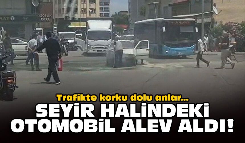 Trafikte korku dolu anlar: Seyir halindeki otomobil alev aldı!