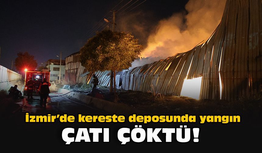 İzmir’de kereste deposunda yangın: Çatı çöktü!