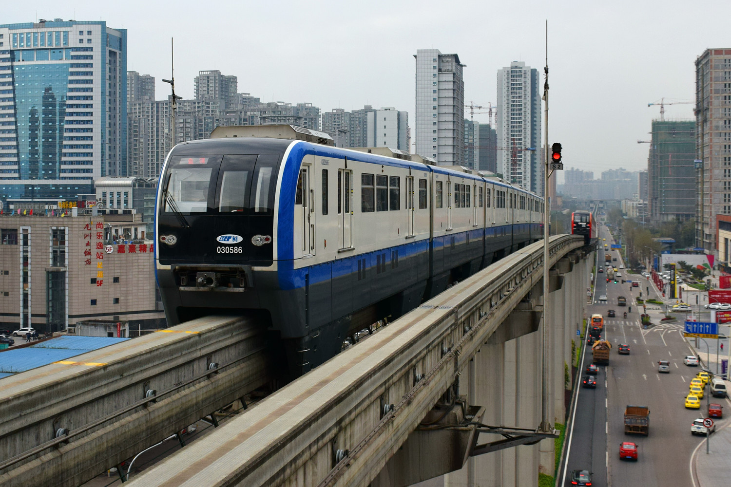 Chongqing Rail Transit Line 3 Monorail Train Near Xuetangwan Station