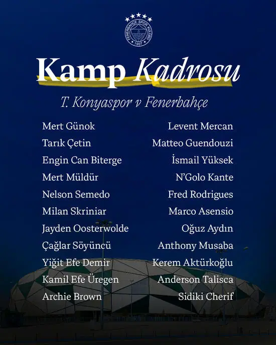 Fenerbahcenin Kamp Kadrosu Belli Oldu Uc Isim Listede Yer Almadi 1