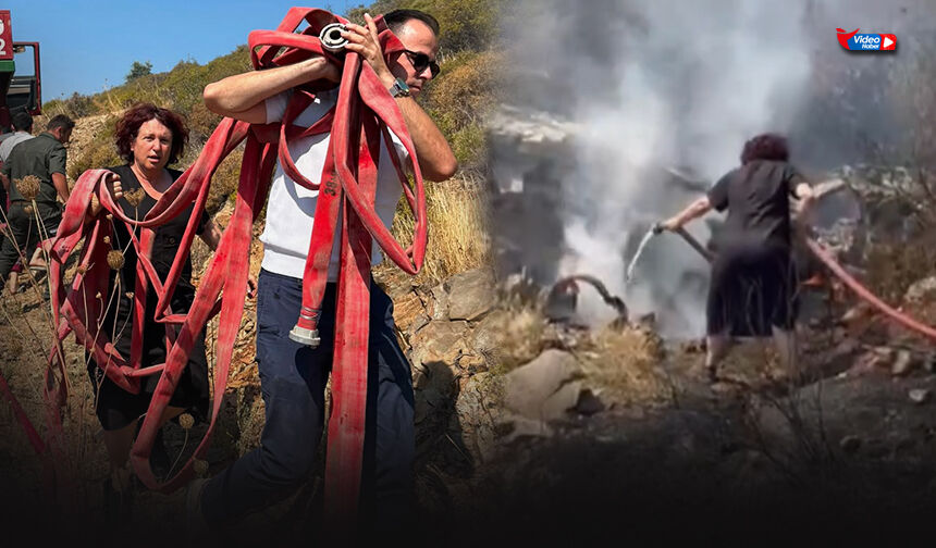 Başkandan alkışlanacak hareket... Hortumu eline aldı alevlerin içine daldı!